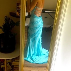 Alyce Designs | Baby Blue Beaded Strapless Dress
